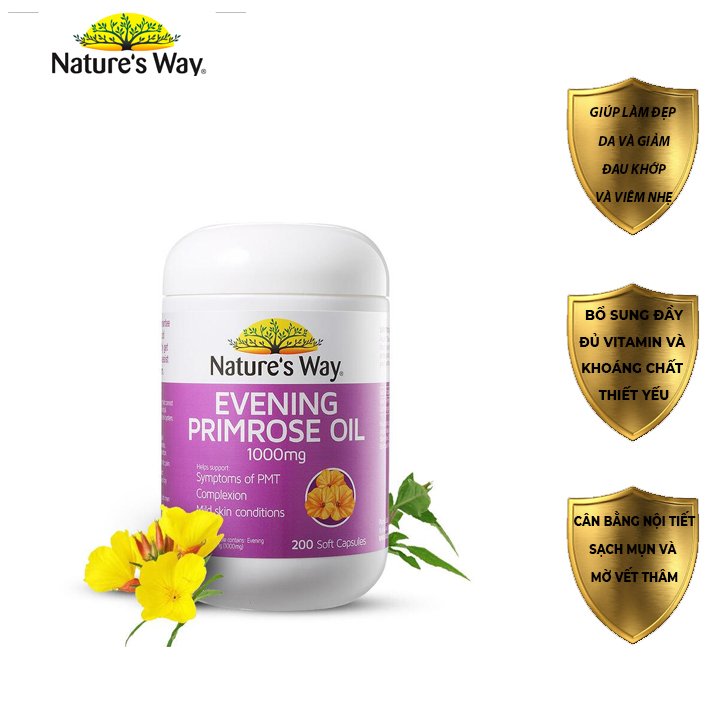 Viên uống dầu hoa anh thảo của úc giúp đẹp da, cân bằng nội tiết tố evening primrose oil Nature's Way 200 viên