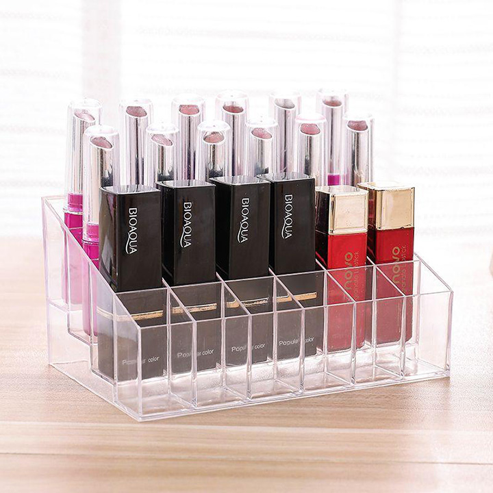 Khay đựng son 24 ô nhựa mica siêu bền trong suốt - khay đựng mỹ phẩm sắp xếp đồ trang điểm gọn gàng giá rẻ