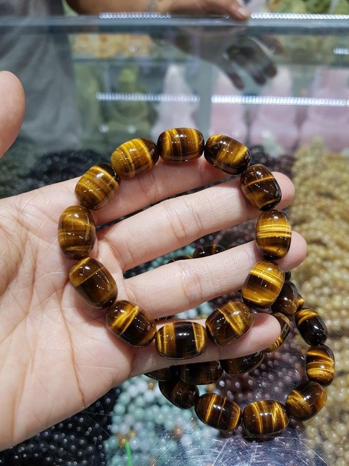 Vòng Tay Đá Mắt Hổ Vàng Nâu Loại A Trụ Tròn Hợp Mệnh Thổ - Kim