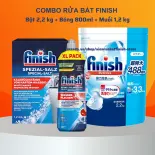 Combo Bột rửa bát Finish 2,2 kg + Bóng Finish 800ml + Muối Finish 1,2kg chuyên dùng cho máy rửa chén máy rửa bát