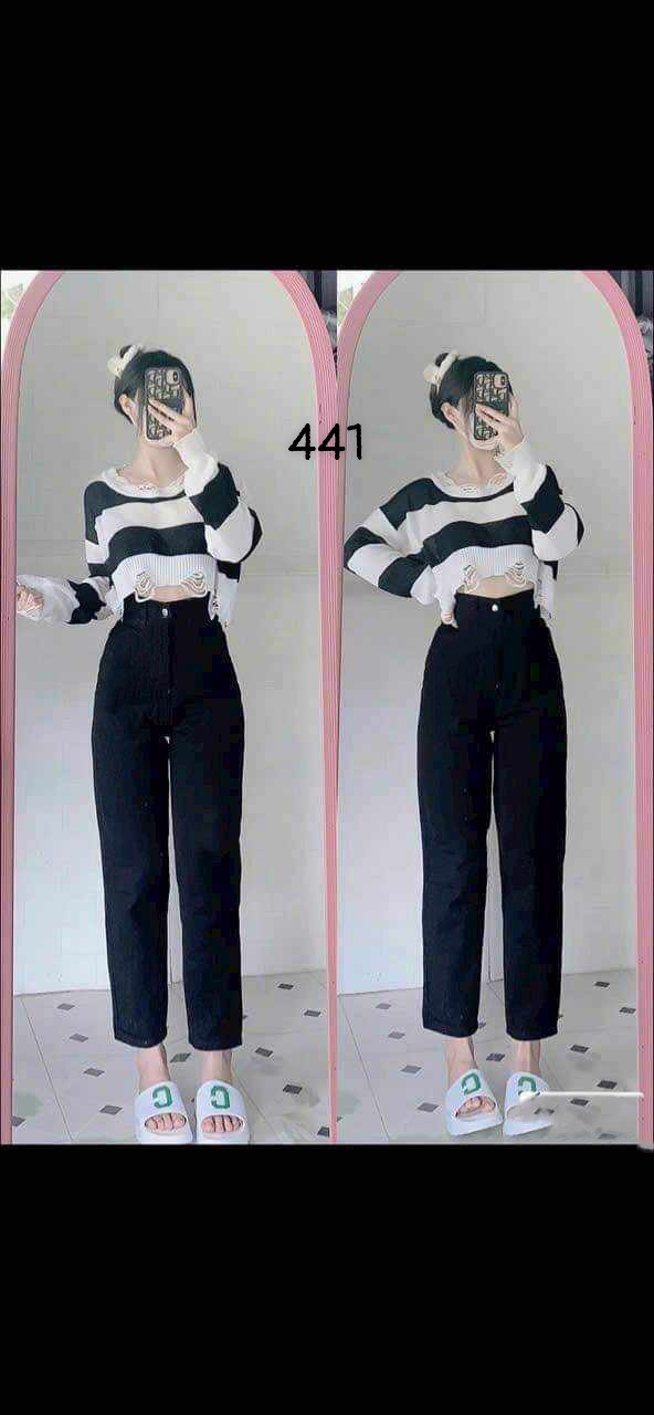 Quần Baggy đen trơn Cạp Cao Chất Dày Dặn Lên Form Xinh Xắn
