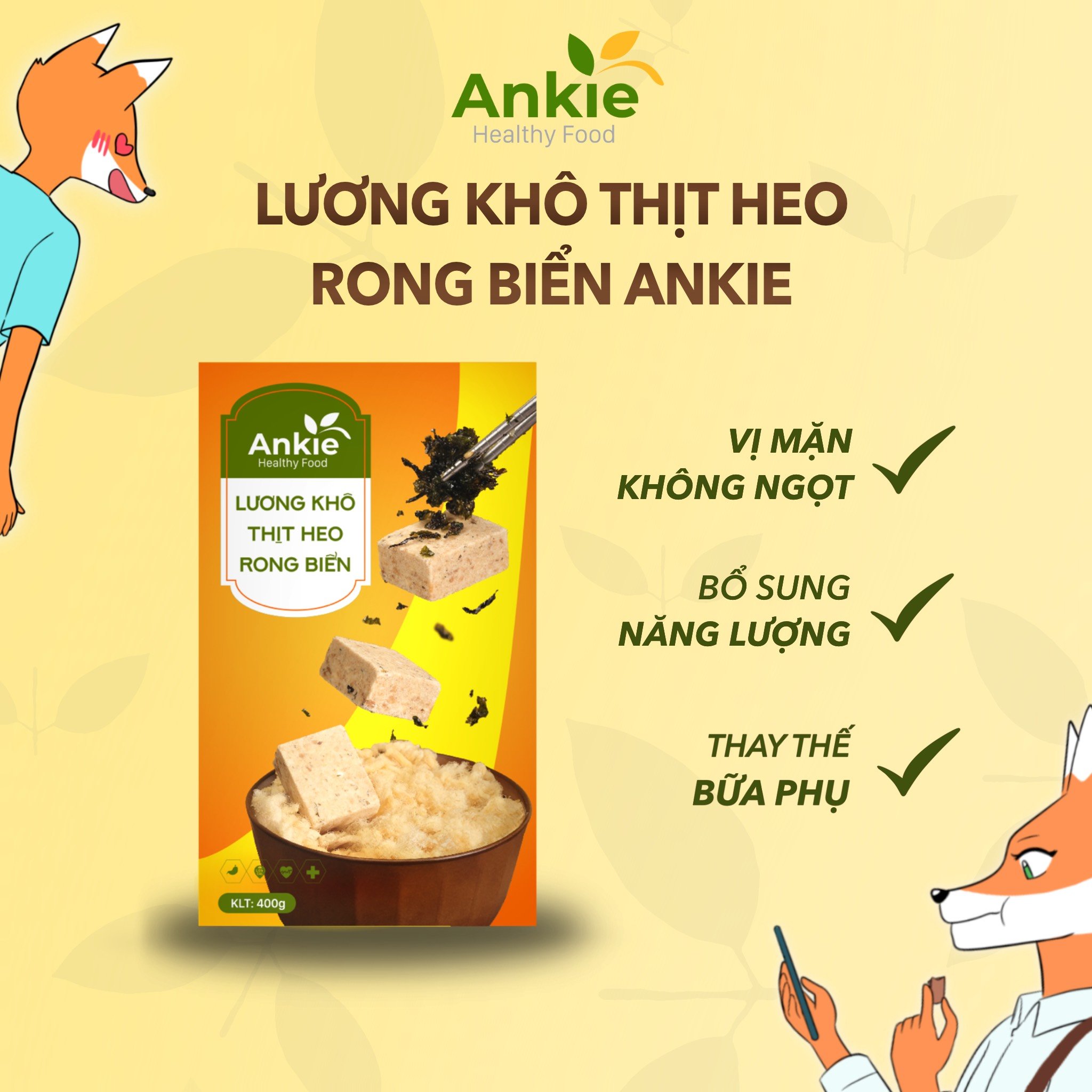 Lương Khô Mini ANKIE vị Thịt Heo Rong Biển (28-30 viên) Hộp 400gr Bổ sung năng lượng Ăn vặt thay bữa