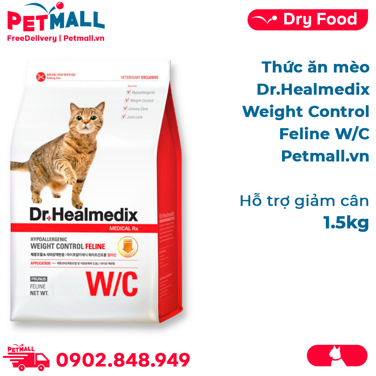Thức ăn mèo Dr.Healmedix Weight Control Feline W C 1.5kg