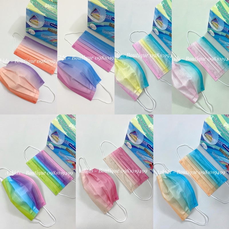 Set 10 Khẩu Trang Pastel 7 Sắc Cầu Vồng Ombre Mix Màu Hàng Quảng Châu Order Sẵn VF TPHCM