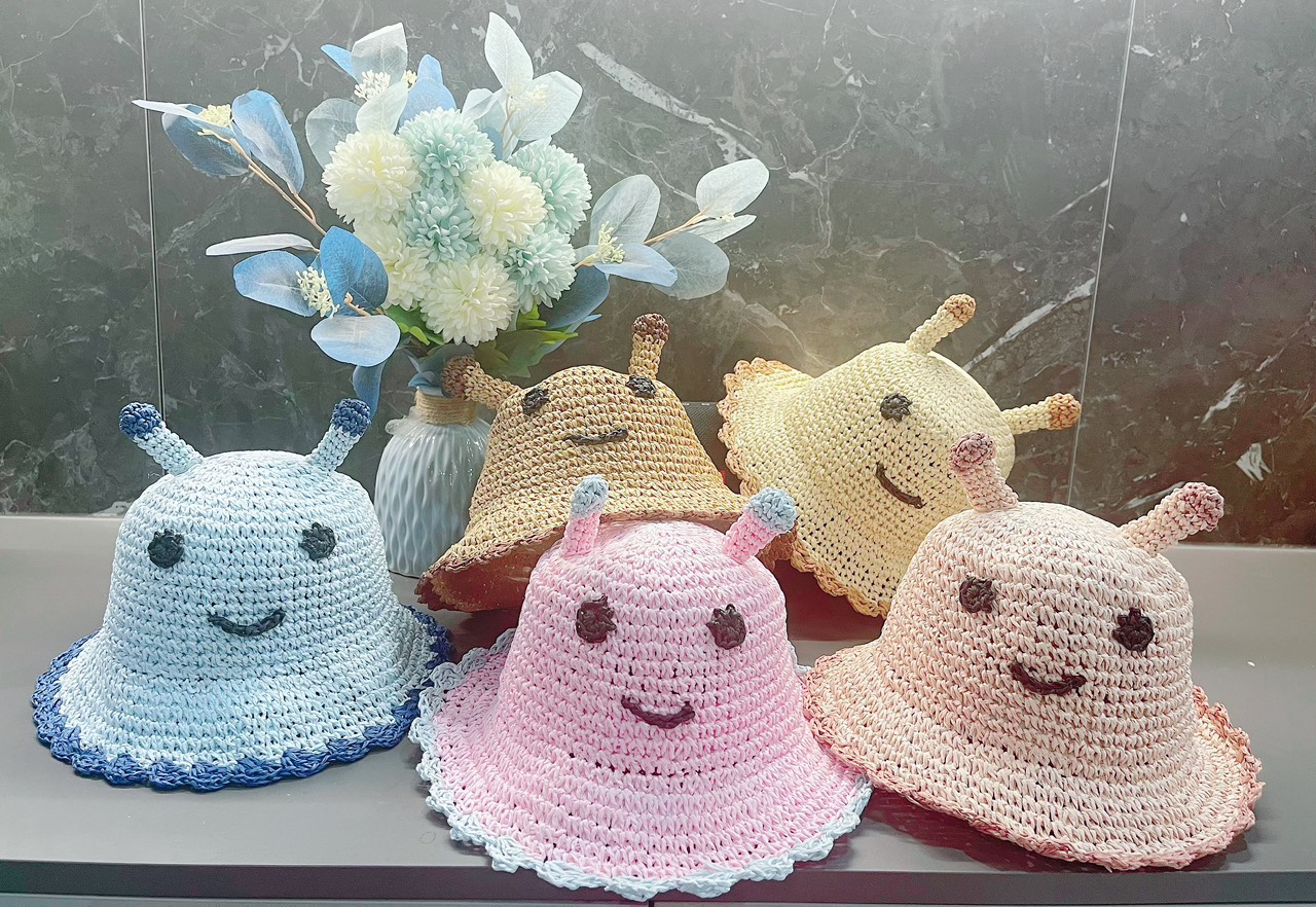 Mũ cói rộng vành hình ốc sên hàng Quảng Châu cao cấp cực yêu cho bé bình thật shop chụp (1-3 tuổi)