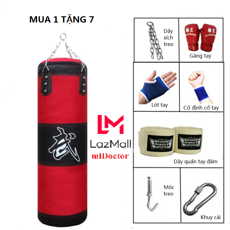 Vỏ Bao Cát Đấm Bốc Treo Tường Chọn Size - Trụ Đấm Bốc -  Bao Treo Đấm Bốc, Bao Treo Boxing - Mua 1 tặng 8 Phụ kiện Đầy Đủ - Hàng Chính Hãng miDoctor