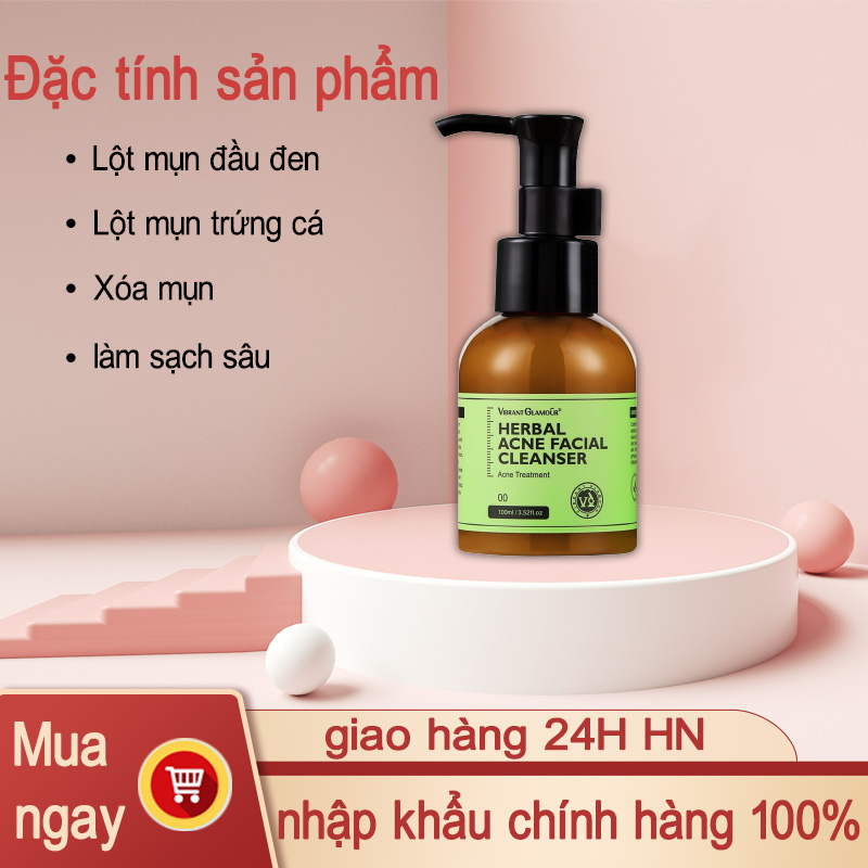 VIBRANT GLAMOUR Sữa rửa mặt trị mụn thảo dược Giảm mụn làm sạch sâu Kiểm soát dầu dưỡng ẩm làm dịu và làm sáng da 100ml