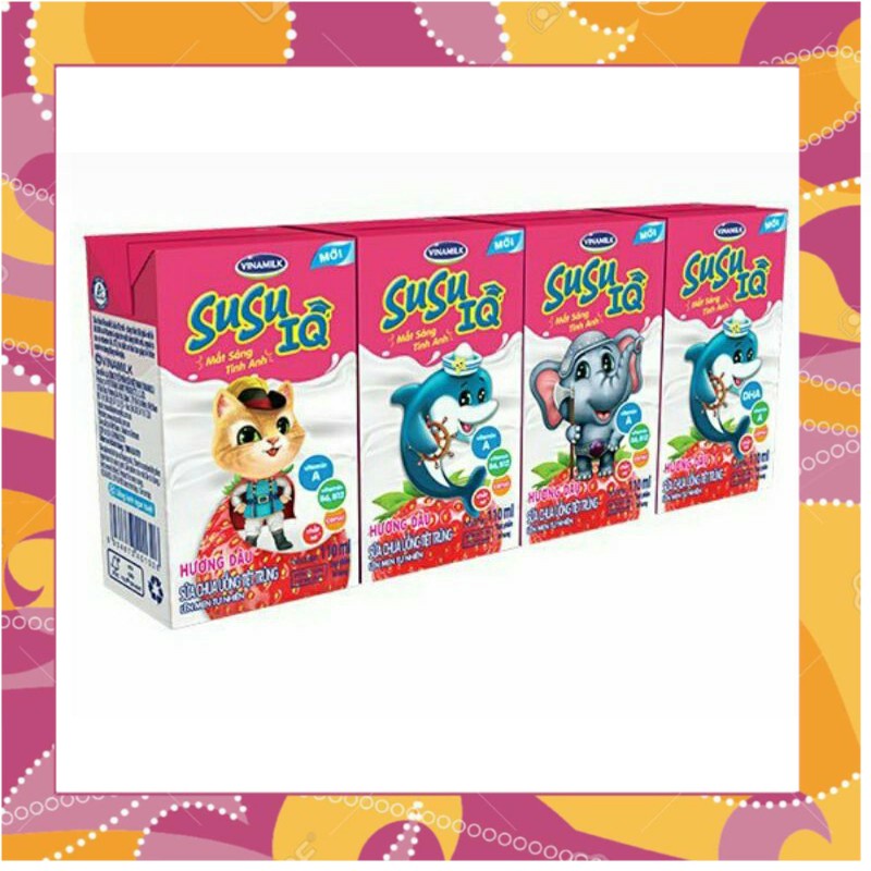 Sữa susu hộp giấy vỉ 4 hộp x 110ml vị cam, vị dâu, sữa tươi