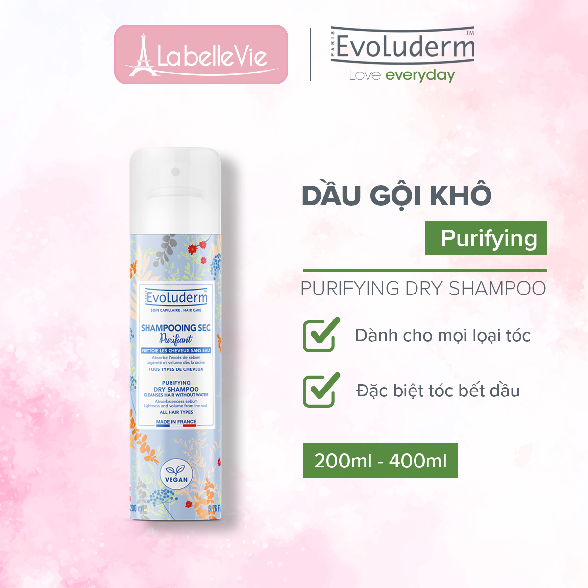 Dầu gội khô Evoluderm cho mọi loại tóc 200ml