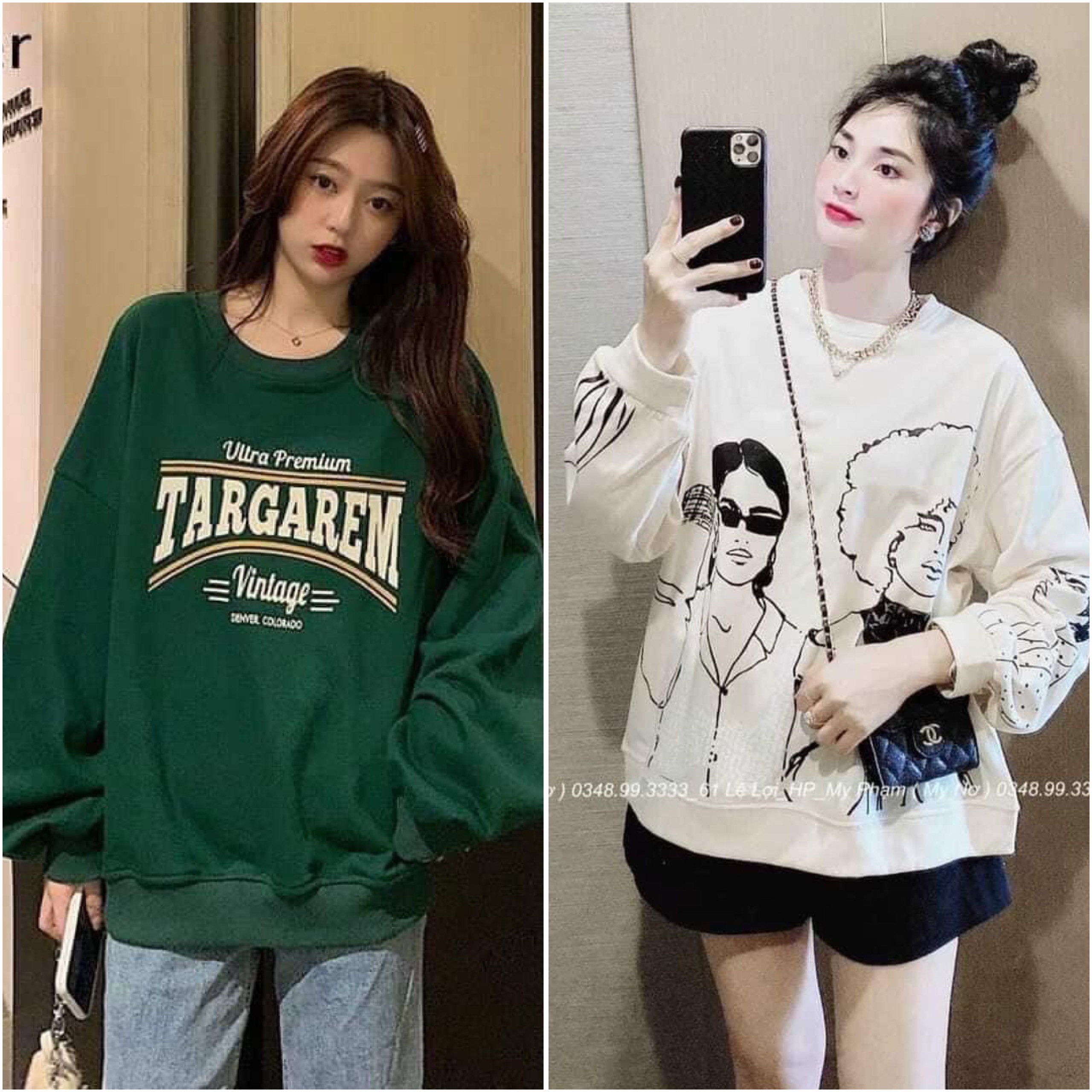 Áo Sweater Dài tay Ống Tay Phồng, Sweater Nữ Form Rộng