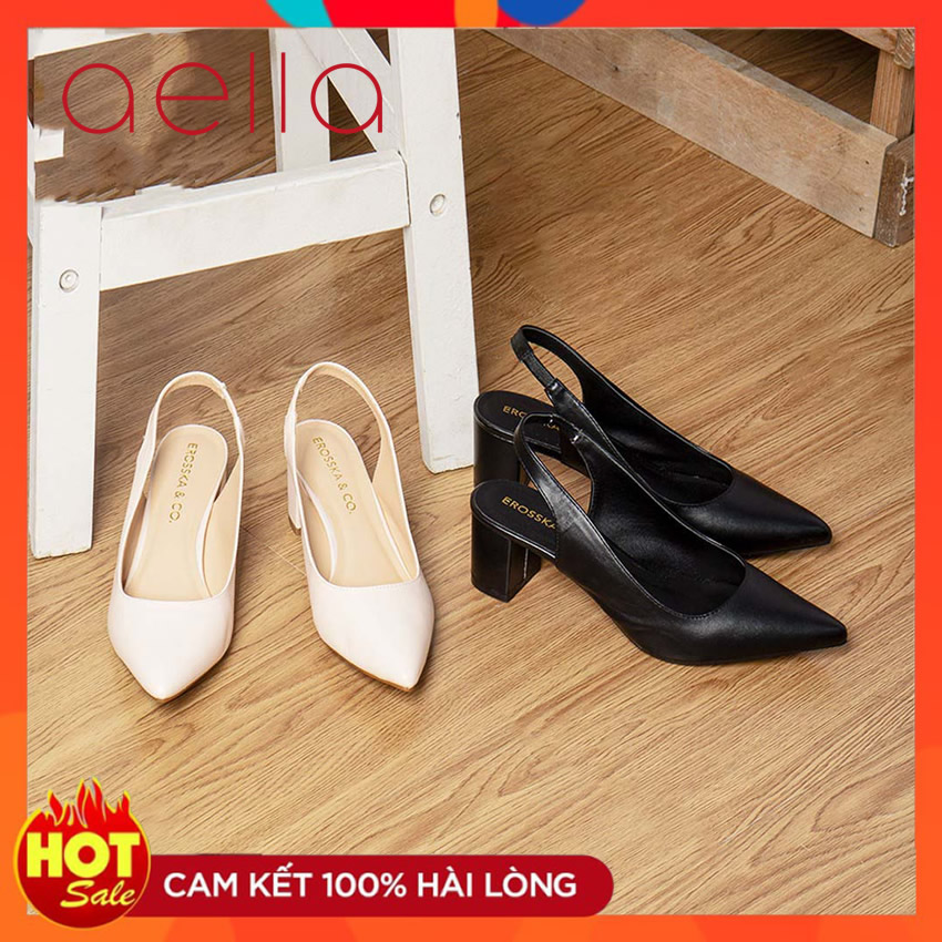 [HCM]Giày cao gót nữ gót vuông 5cm mũi nhọn quai hậu thun AELLA204 GB - Giày dép nữ cao gót thời trang 2020