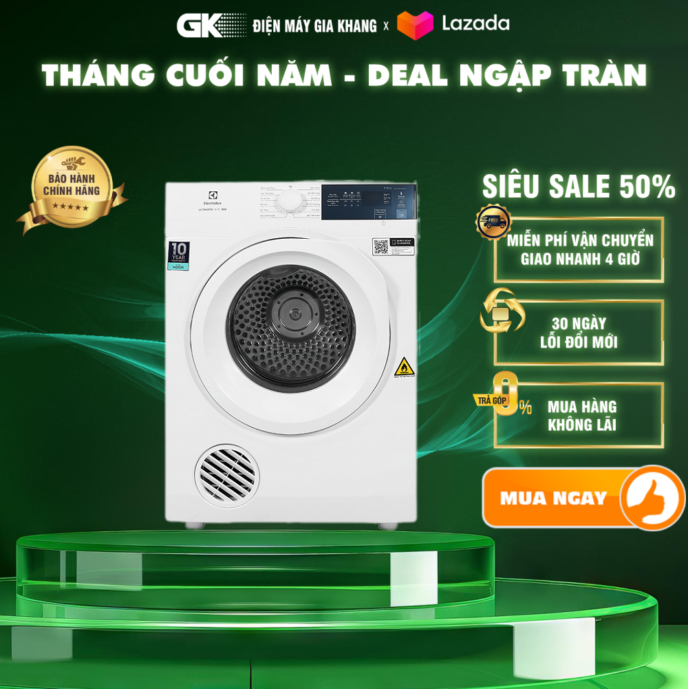 Máy sấy thông hơi Electrolux 7.5 kg EDV754H3WB Mới 2022 GIAO TOÀN QUỐC HCM