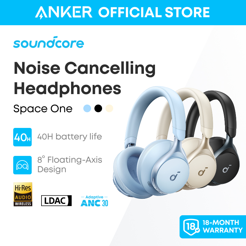 Tai nghe chụp tai Soundcore by Anker, Space One, Bluetooth 5.3 ANC Headphones, 2X Stronger Voice Reduction, 40H ANC Playtime, App Control, LDAC Hi-Res Wireless Audio, Comfortable Fit, Clear Calls