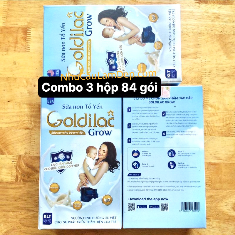 Combo 3 Hộp 84 Gói - Sữa Non tổ yến Goldilac grow Hộp 28 gói - Chính hãng check mã vạch giúp bé ăn ngon tăng cân