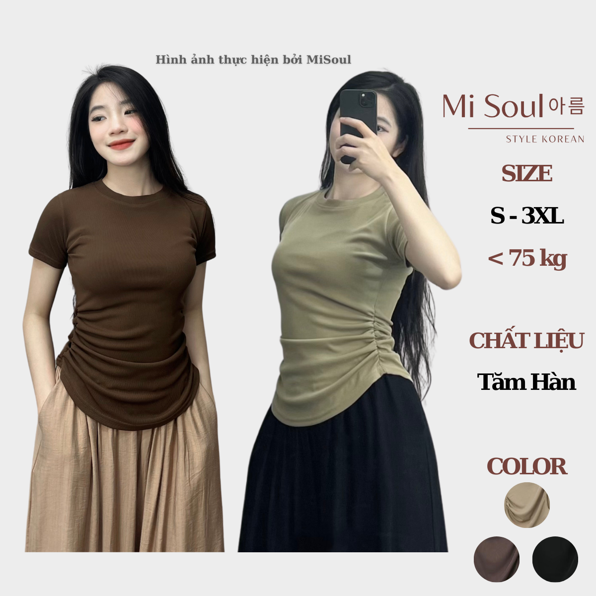 Áo thun tăm nhún eo vạt tròn bigsize misoul, áo cổ tròn 271