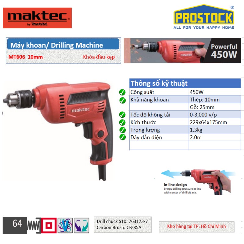 Máy khoan maktec mt606 10mm