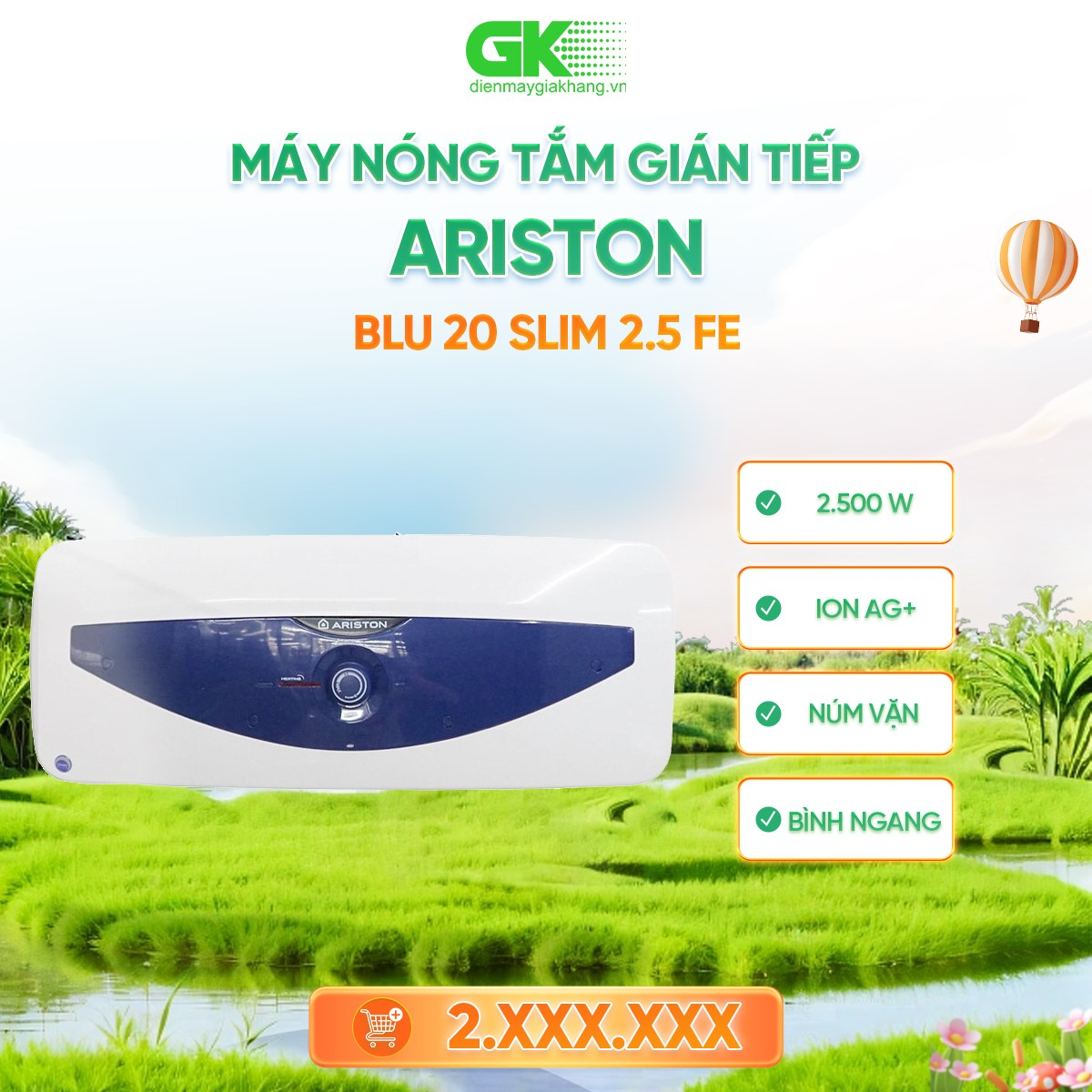 Bình nóng lạnh ariston blu 20 slim 2.5 fe - giao toàn quốc - freeship hcm