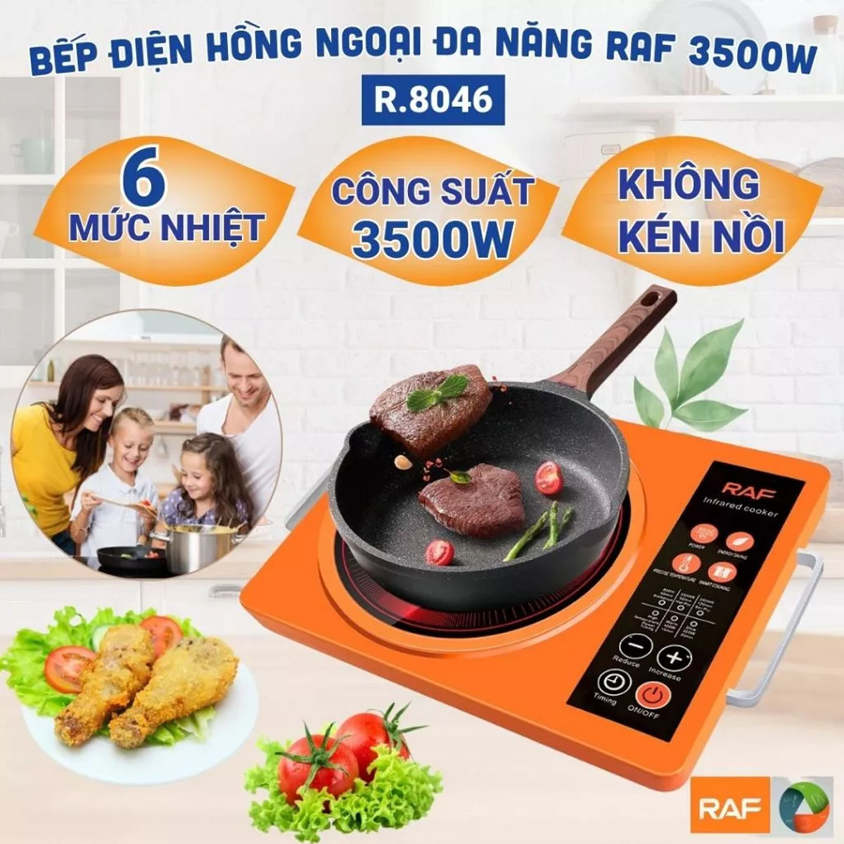 (CHÍNH HÃNG) Bếp hồng ngoại RAF công suất 3500W, Bếp từ đơn cao cấp không kén nồi không bức xạ nấu chín nhanh tiết kiệm điện