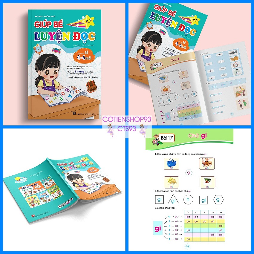 Vở giúp bé luyện đọc, tư duy ngôn ngữ,bí quyết giúp bé đọc tiếng Việt thông thạo, giành cho bé 4-6 tuổi, cotienshop93