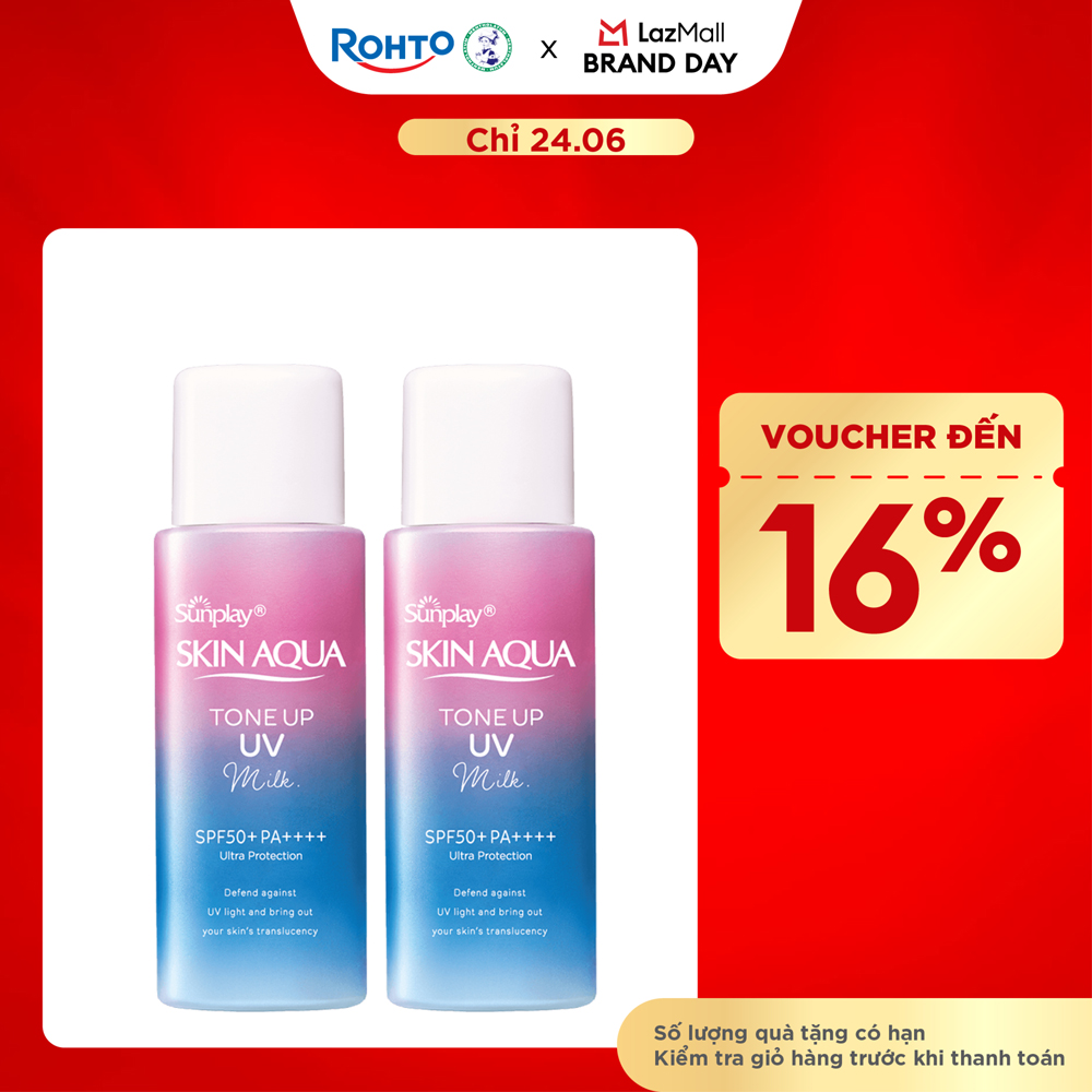 [VB] Bộ đôi kem chống nắng nâng tông dạng sữa dành cho da dầu hỗn hợp Sunplay Skin Aqua Tone Up UV Milk Lavender SPF50+ PA++++ (50g)