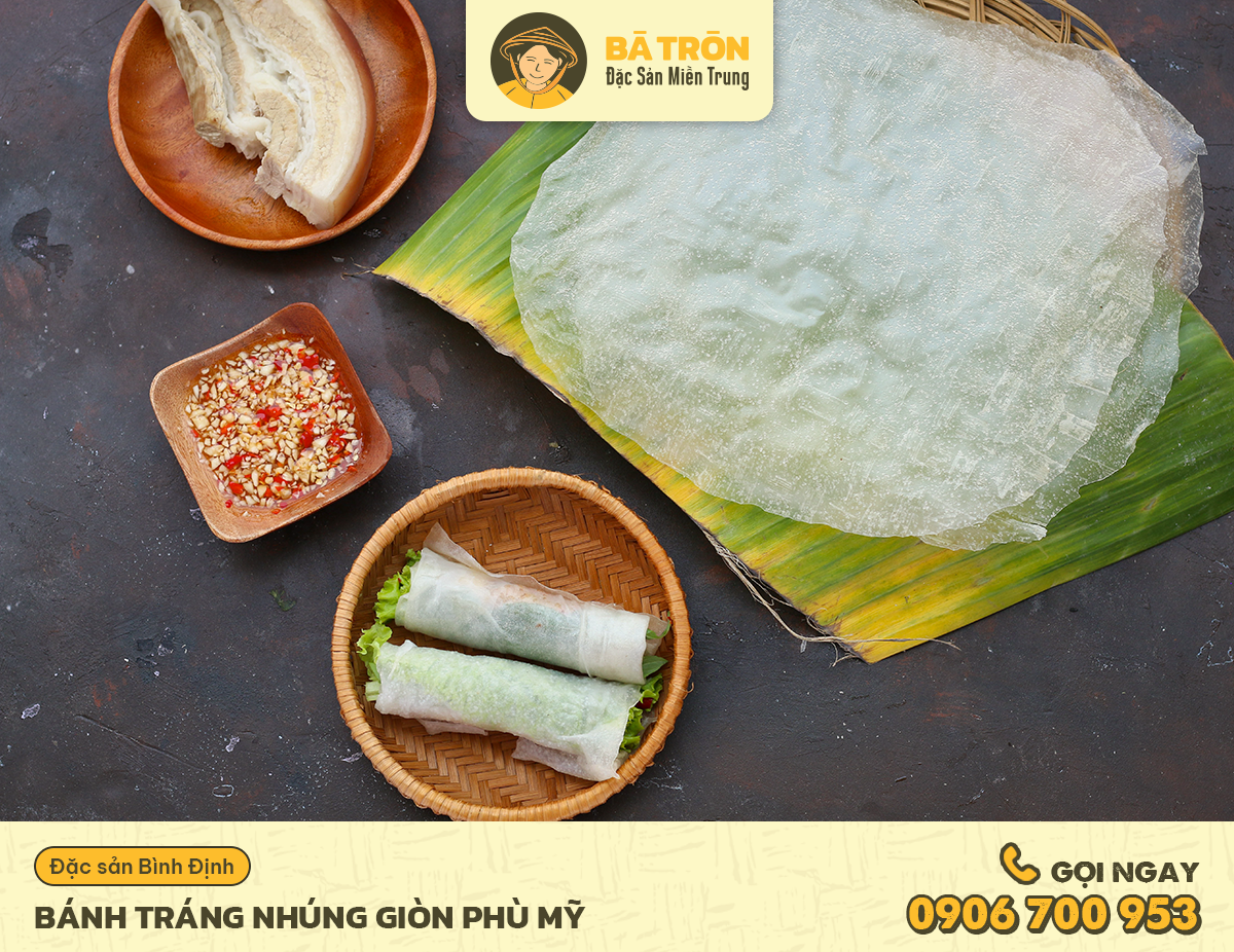 Bánh tráng nhúng giòn 20 cái phù mỹ đặc sản bình định bà tròn