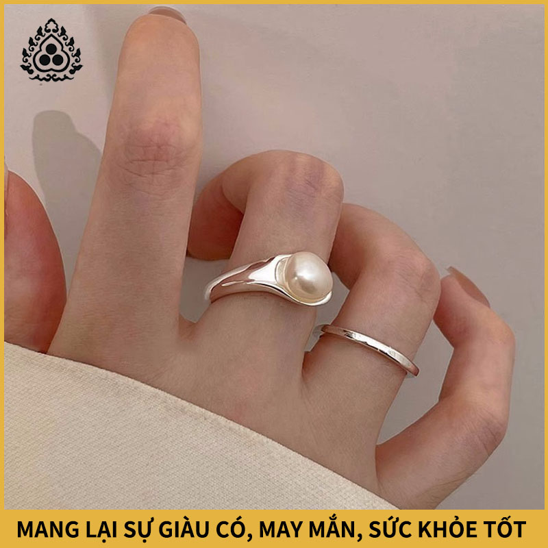 HR-Nhẫn bạc khảm trai S925 nữ kiểu Pháp mới khí chất thời trang tối giản thiết kế ngách mở nhẫn tặng