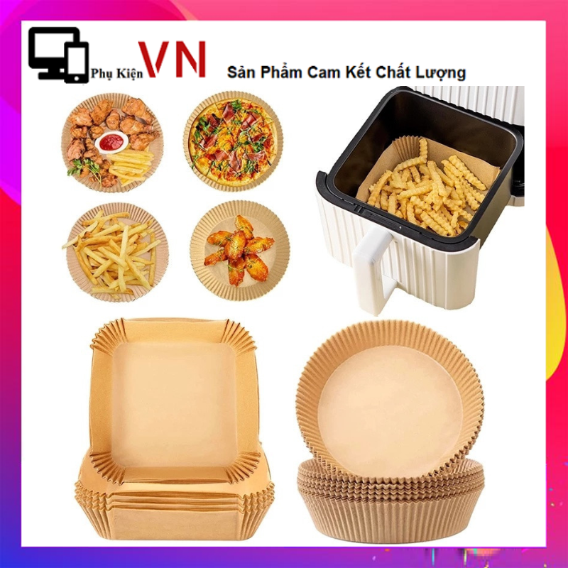  100 Miếng Giấy Nến Thấm Dầu Lót Nồi Chiên Không Dầu Chống Dính Giảm Thiểu Tối Đa Dầu Mỡ Bám Vào Nồi - Giấy Lót Nồi Chiên 