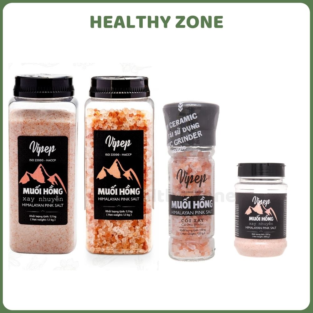 Muối hồng Himalayan Vipep, muối hồng xay nhuyễn mịn, muối hồng nguyên hạt chính hãng 120g, 200g, 250g, 500g