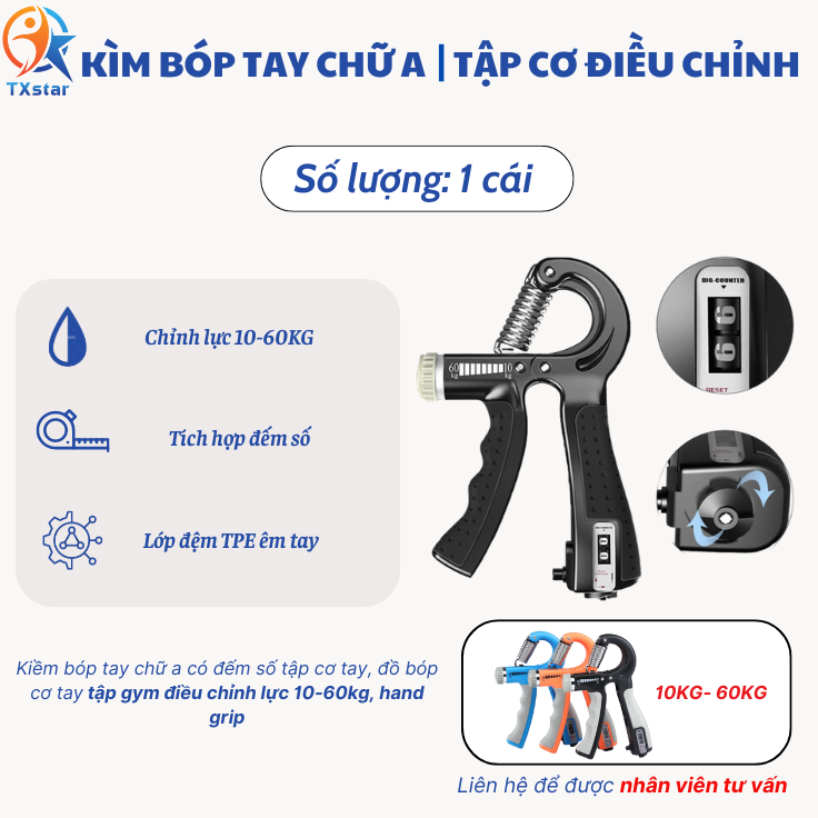 Kìm Bóp Tập Cơ Tay Chữ A Có Lò Xo Điều Chỉnh Lực (Loại 1), Thiết Kế An Toàn Chắc Chắn, Giúp Giảm Stress, Tuần Hoàn Máu Hiệu Quả