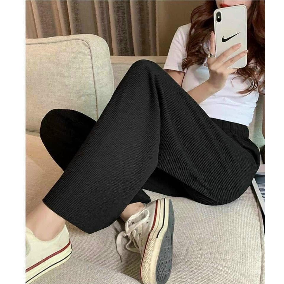 Quần culottes ống rộng thun dập li