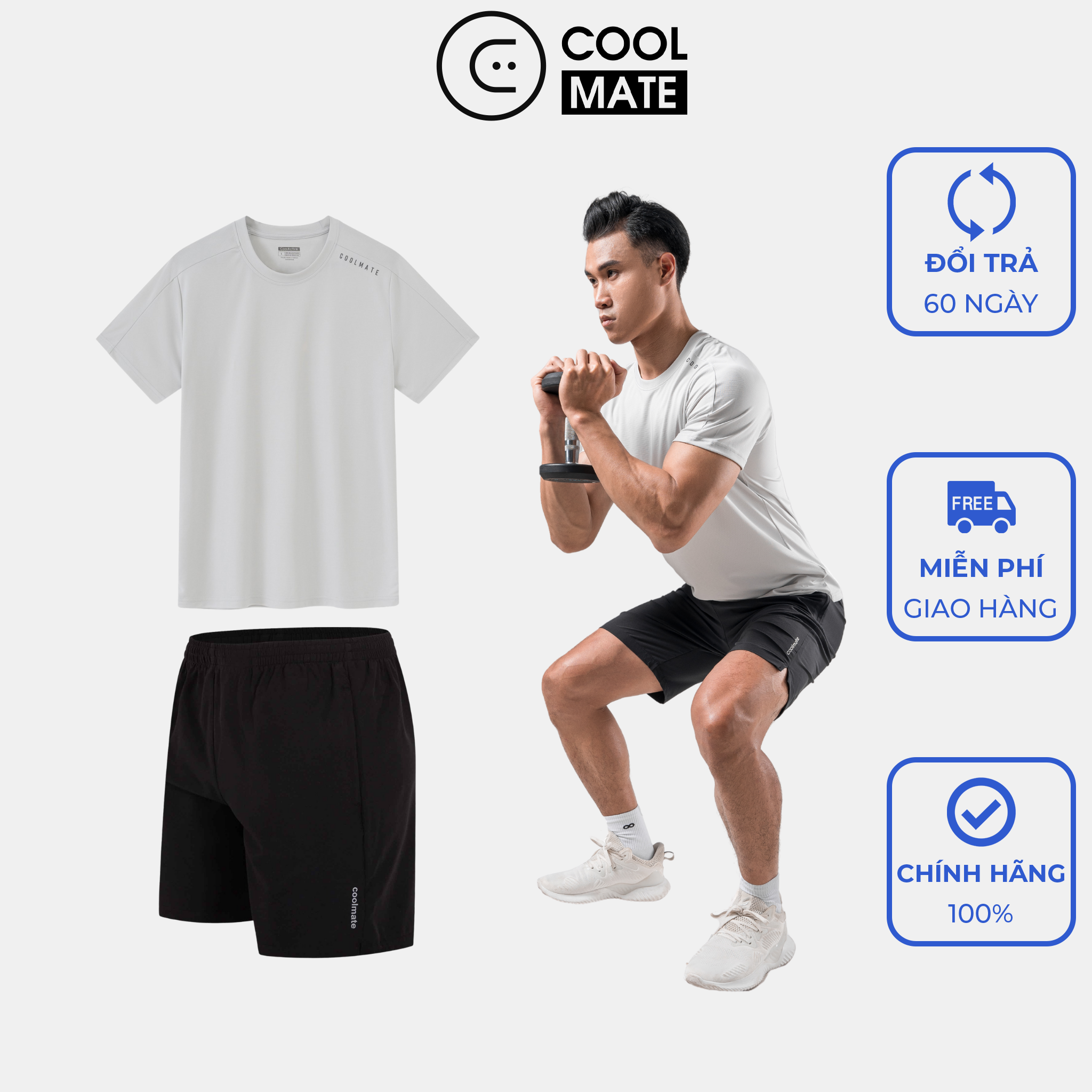 Men s Sport Box - Set đồ bộ thể thao Áo Thun Recycle v1 xám nhạt và Quần