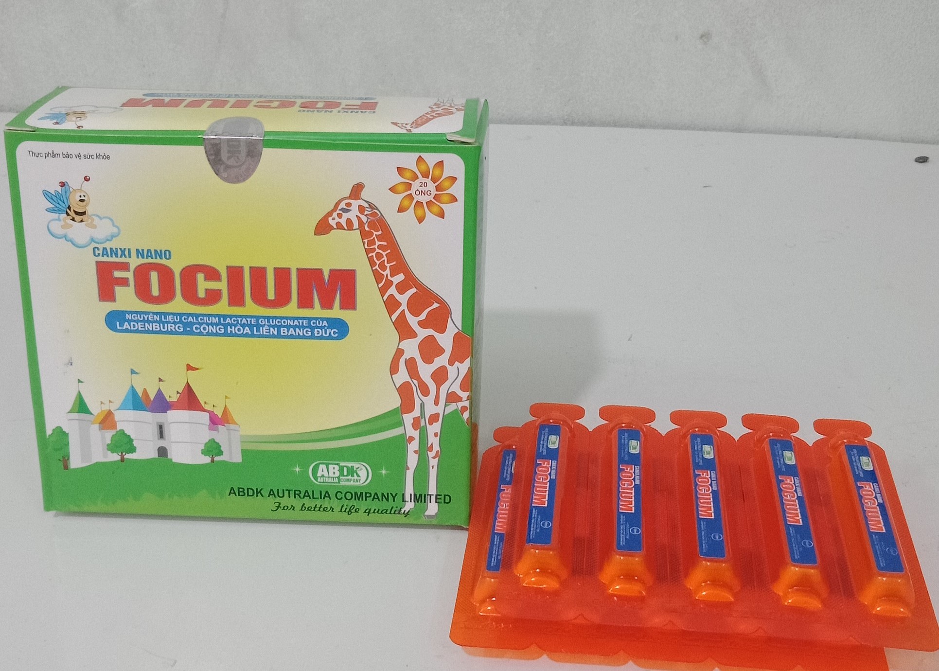 Thực phẩm bảo vệ sức khở CANXI NANO FOCIUM bổ sung canxi giúp trẻ cao lớn ( hộp 20 ống)