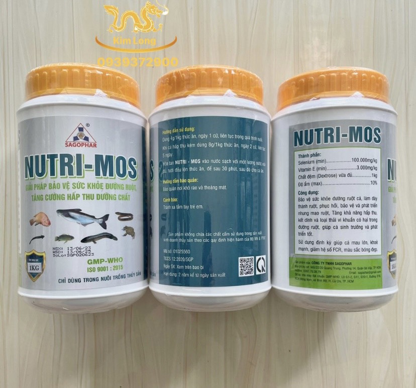 NUTRI-MOS lon 1kg - giải pháp bảo vệ sức khỏe đường ruột, tăng cường hấp thu dưỡng chất cho cá, ếch, lươn...