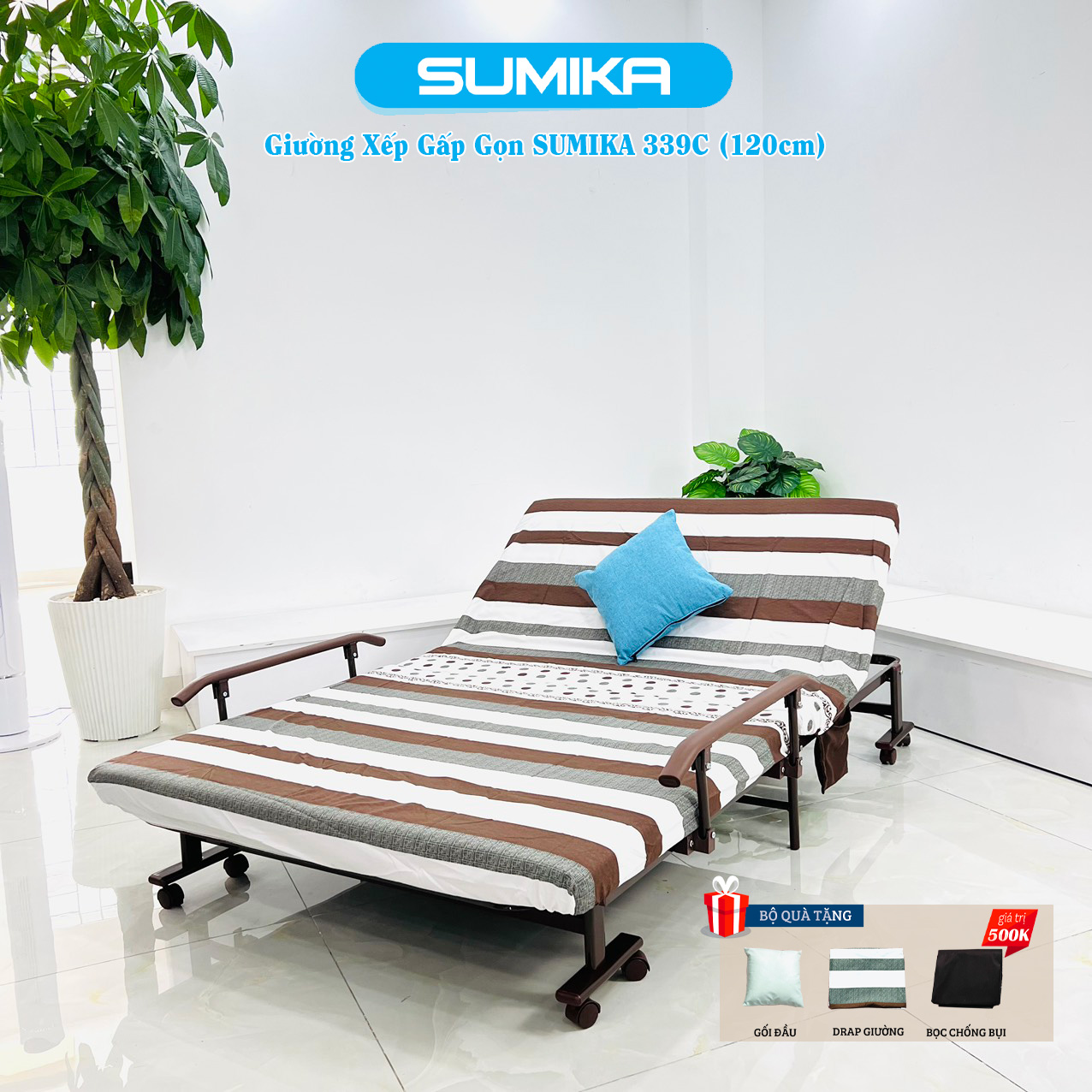 Giường xếp gọn đa năng kiểu Hàn Quốc SUMIKA 339C, rộng 120cm