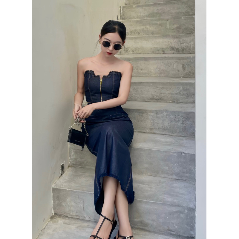 Lillie | set váy jean cup ngực