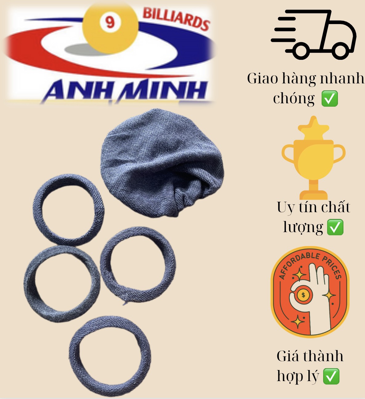 Bộ lót máy lau bi bida - 4 trái ron cao su