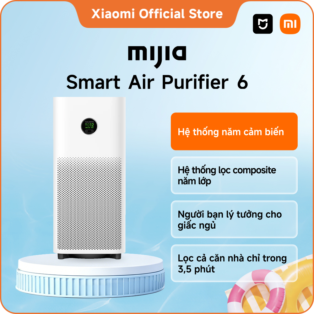 Xiaomi Máy lọc không khí | Mijia Smart Air Purifier 6 | Cảm biến bụi | Khử trùng bằng tia UVC |Hệ thống lọc composite năm lớp | Tỷ lệ loại bỏ vi-rút H1N1 đạt 99,99% | Lọc cả căn nhà chỉ trong 3,5 phút- Chính Hãng