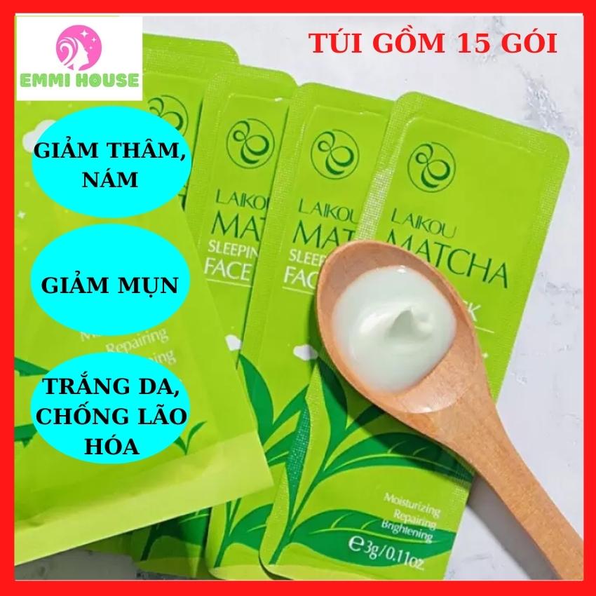 [Túi 15 gói] Mặt nạ ngủ trà xanh LAIKOU dưỡng ẩm và chống lão hóa mặt nạ dưỡng da mặt nạ ngủ matcha mặt nạ nội địa Trung
