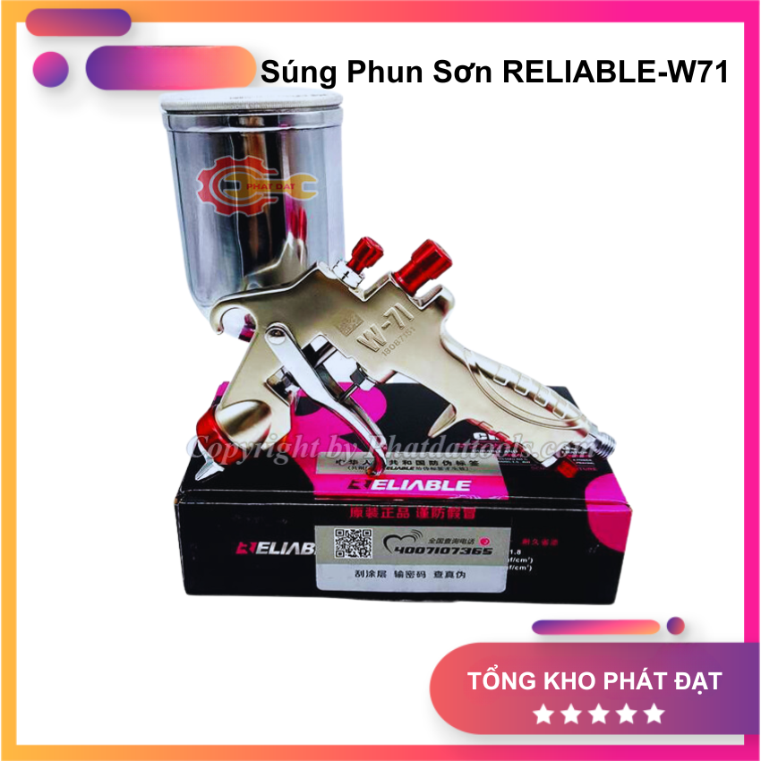 Súng Phun Sơn W71 RELIABLE Chính Hãng Sơn Xe Máy, Ô Tô , Đồ Gỗ, Đồ Mỹ Nghệ, Nội Thất - Dùng Với Máy Nén Khí
