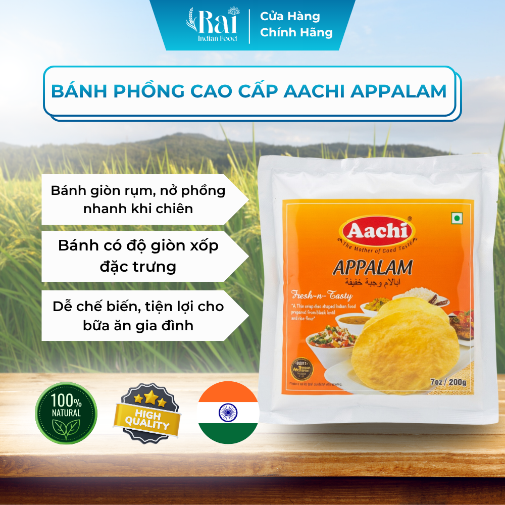 Bánh phồng chiên Aachi Appalam Chuẩn Vị Ấn Độ gói 200g | Rai Indian Food