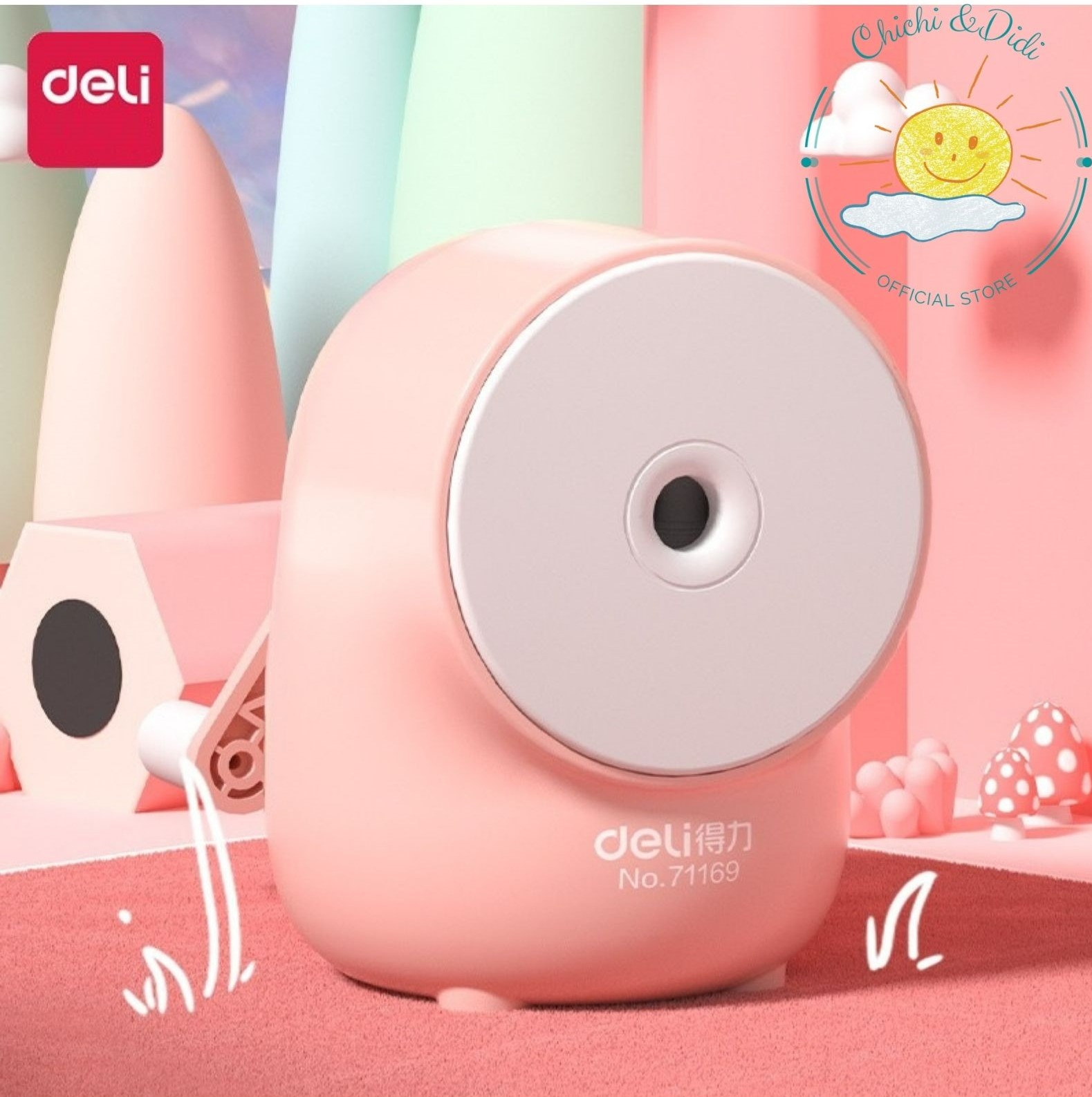 Gọt chì quay tay Deli Xanh - Hồng tự động giữ bút