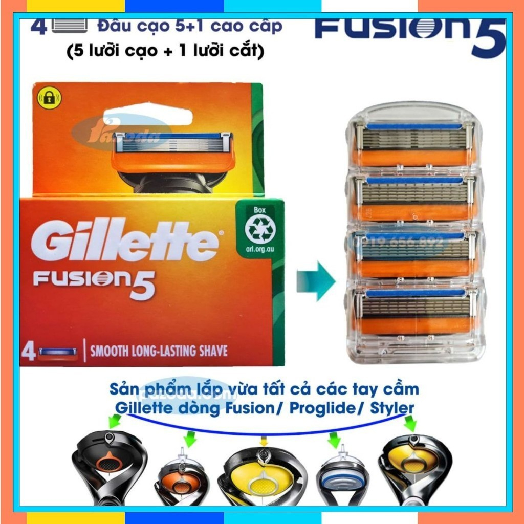  Bộ 4 lưỡi dao cạo Gillette Fusion5 5+1 Cạo râu mượt mà lâu dài nhiều màu 