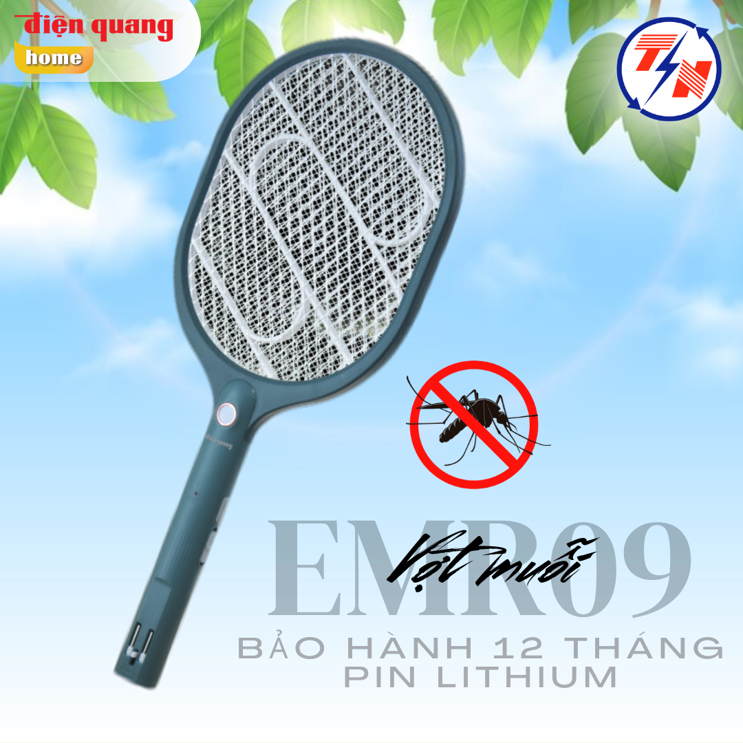 Vợt muỗi Điện Quang ĐQ EMR09 GW Pin Lithium (Xanh – Trắng) - Xả nhanh dòng điện 5 giây, gọn nhẹ Bảo hành 12 tháng Cam kết 1 đổi 1