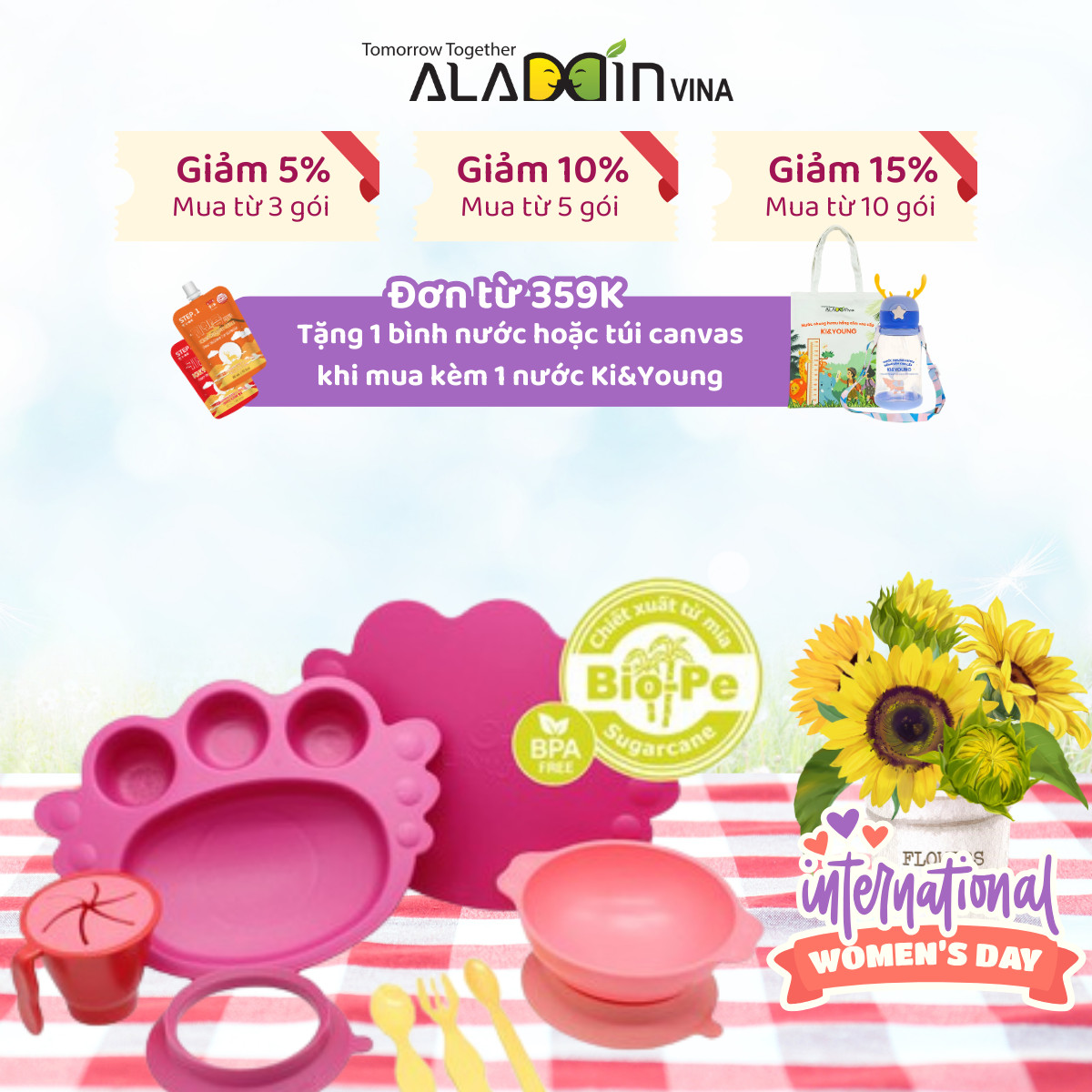 Khay ăn dặm cho bé uinlui set 10 món - aladdin vina
