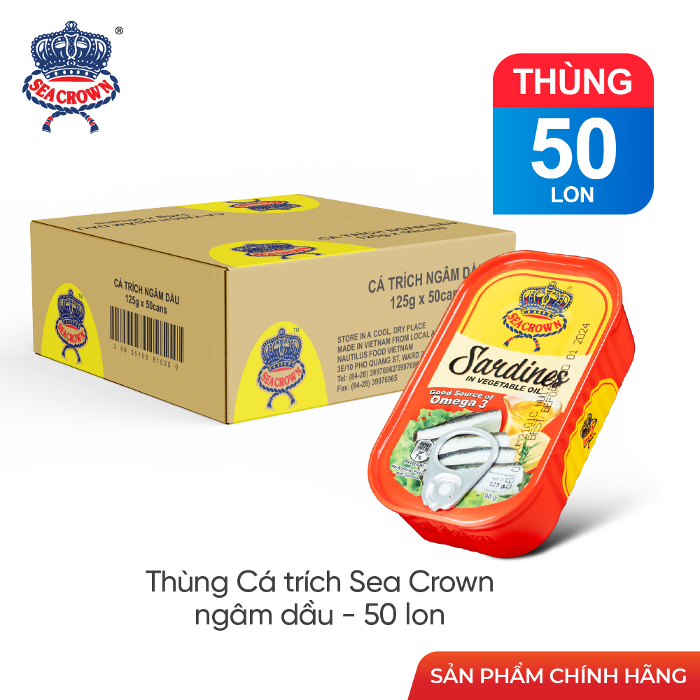 Cá hộp Sea Crown cá Trích ngâm dầu - Thùng 50 lon