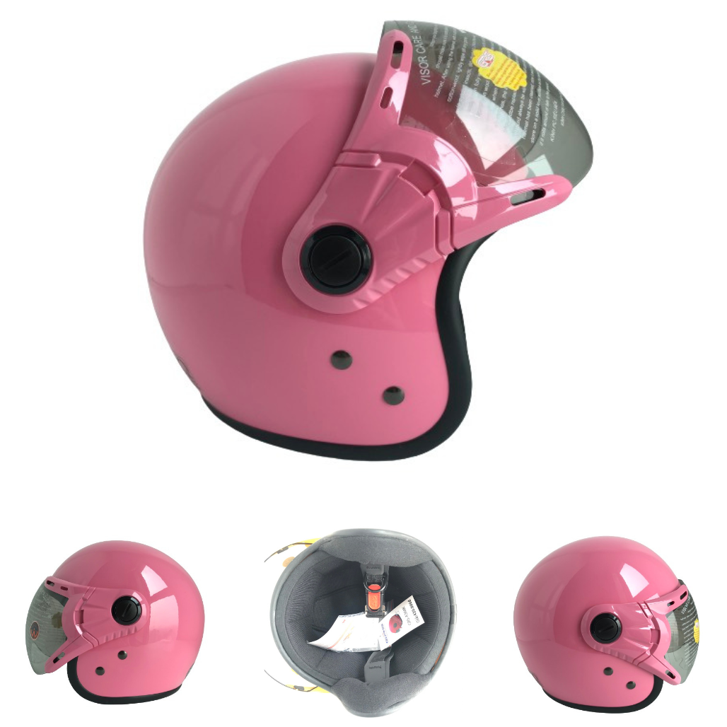 Mũ bảo hiểm trùm 3/4 đầu kính trà chống lóa cao cấp - GRS A368K Hồng bóng - Vòng đầu 56-58cm - Hàng chính hãng - Bảo hành 12 tháng