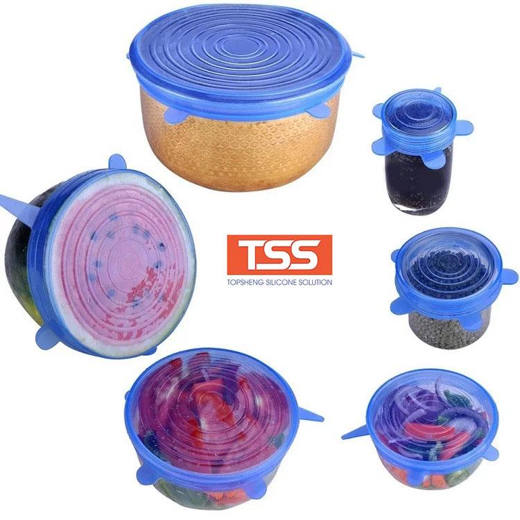 Bộ 6 Nắp Silicone Bọc Thực Phẩm, Chịu Nhiệt Tốt, Chống Mài Mòn, Thiết Kế Độc Đáo Tiện Lợi, Dễ Dàng Sử Dụng