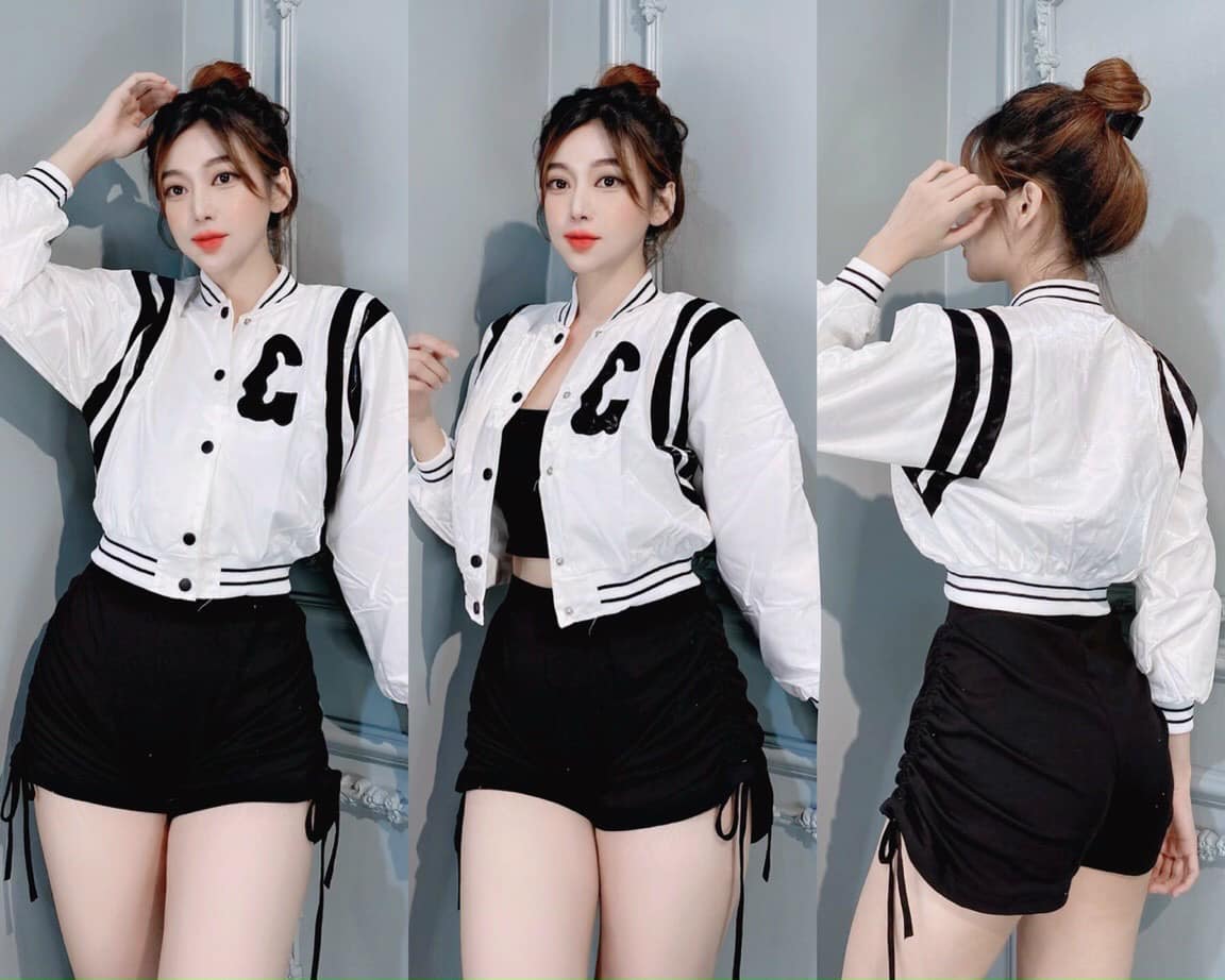 Áo khoác Bomber nữ họa tiết phối màu Thêu C cực chất MẪU LỬNG hàng cao cấp QC Croptop