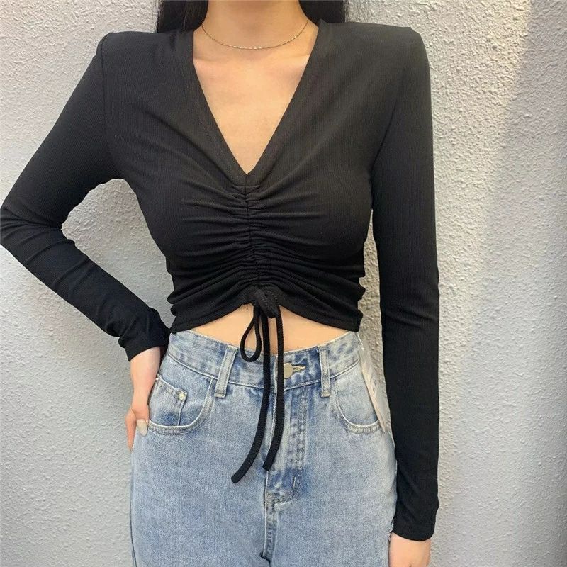 ÁO CROPTOP RÚT DÂY TAY DÀI a2