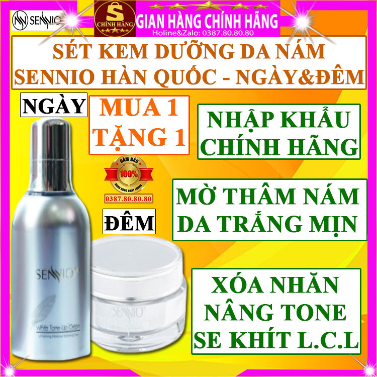 Bộ kem nám tàn nhang đồi mồi loại xịn chính hãng Sennio hàn quốc kem dưỡng da mặt ban ngày kem dưỡng trắng da mặt ban đêm kem nám sennio xóa mờ thâm nám tàn se khít lỗ chân lông nâng tone da tức thì cho nữ nam và bà bầu - Shopping vip